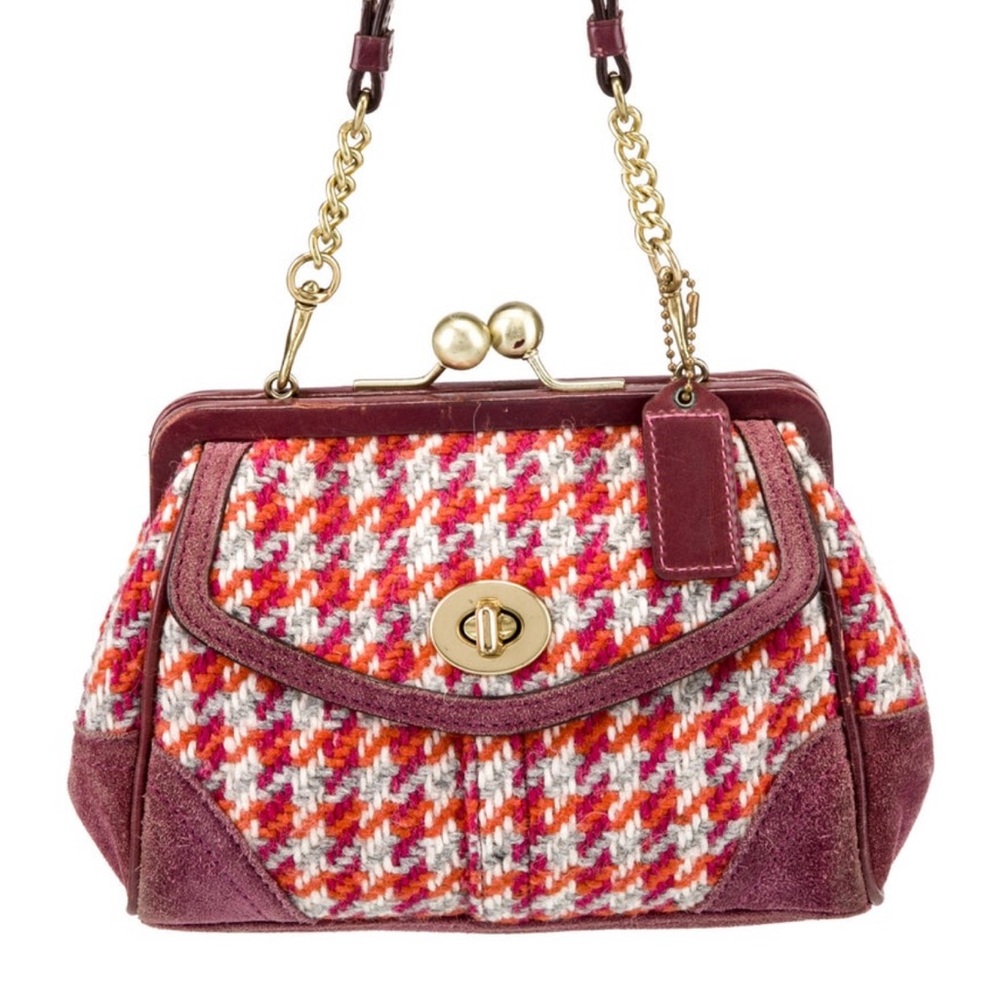 COACH Hampton Houndstooth Limited Edition Tweed Suede Handbag E05J-8F45